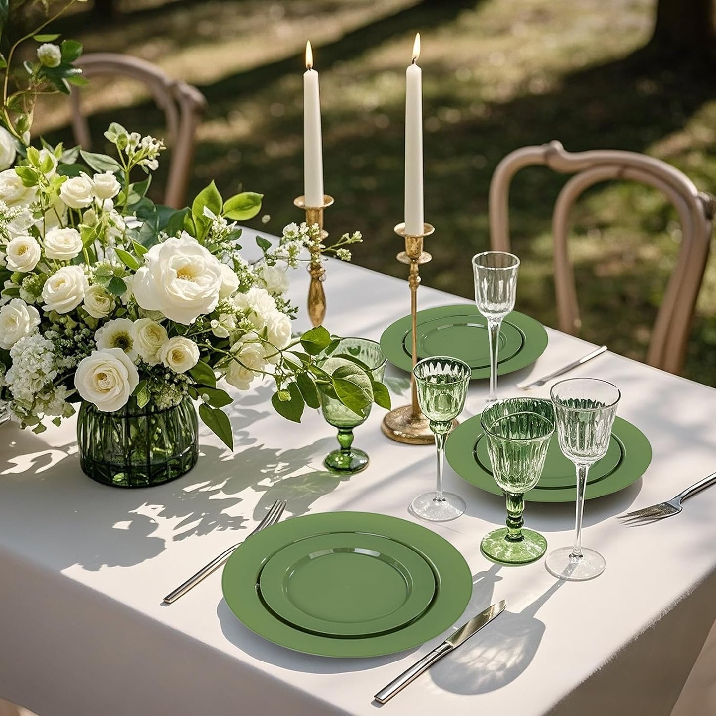 I00000 102 Pcs Green Plastic Plates, Green Disposable Plates Include 51 Dinner Plate 10’’ and 51 Dessert Plate 7’’ Perfect for Birthday, Party & Wedding