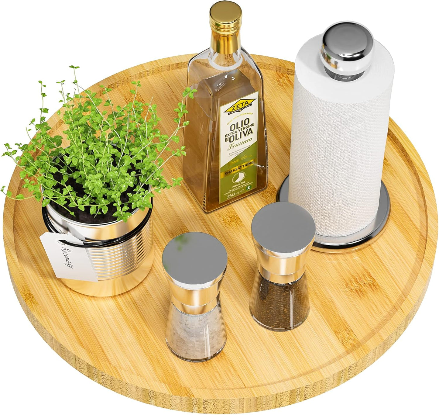 Lazy Susan Organizer, 13.2 Inch Non-Skid Bamboo Lazy Susan for Kitchen Table cabinets Closets and Kitchen Islands, Wood Turntable for Kitchen Countertop Organizer