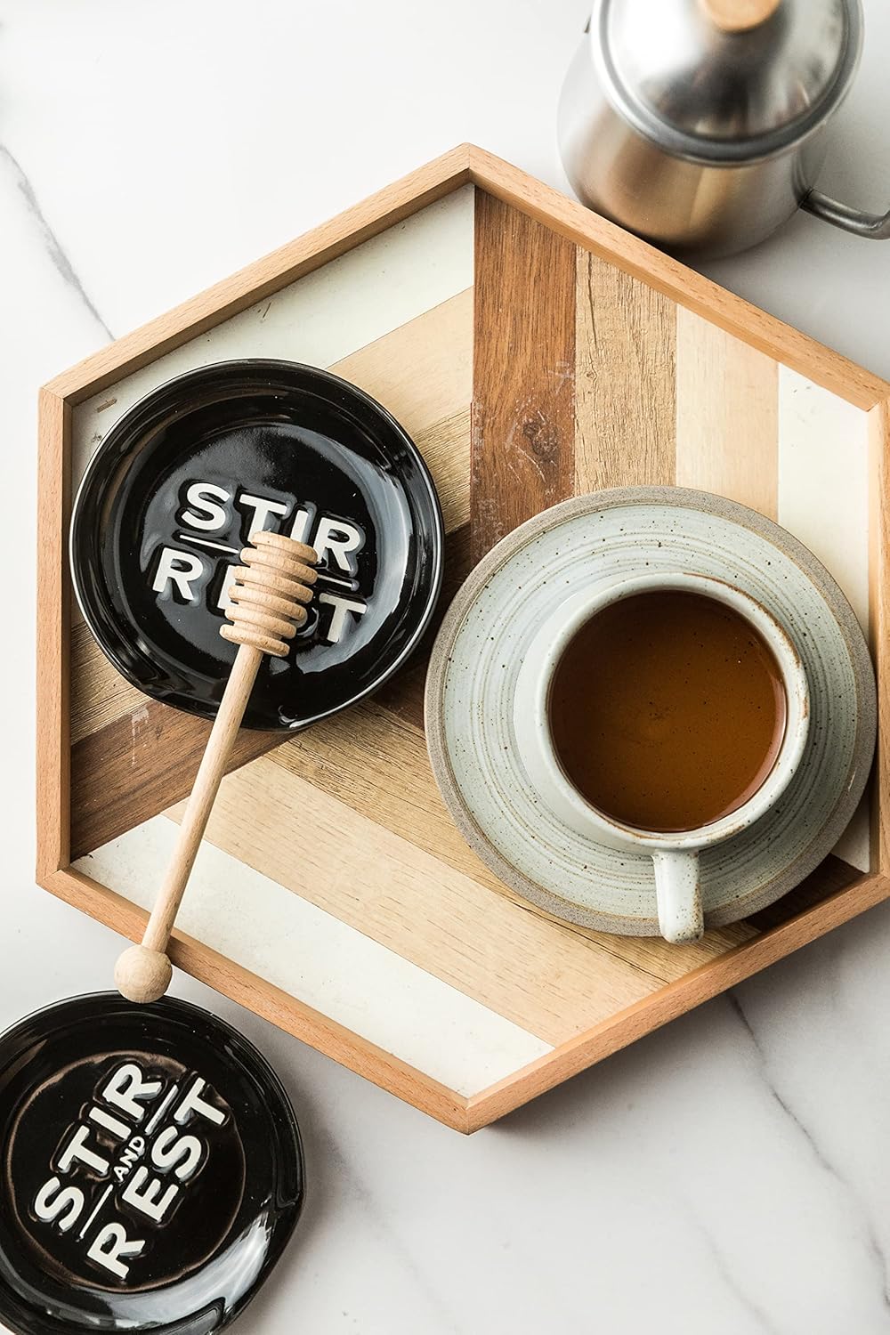 Spoon Rest for Stove Top, Kitchen Decor for Farmhouse, Cooking Ladle/Spatula/Spoon Holder, Utensil Rest for Countertop Deep Tray Prevent for Spill Black and White 5 inch Housewarming Gift