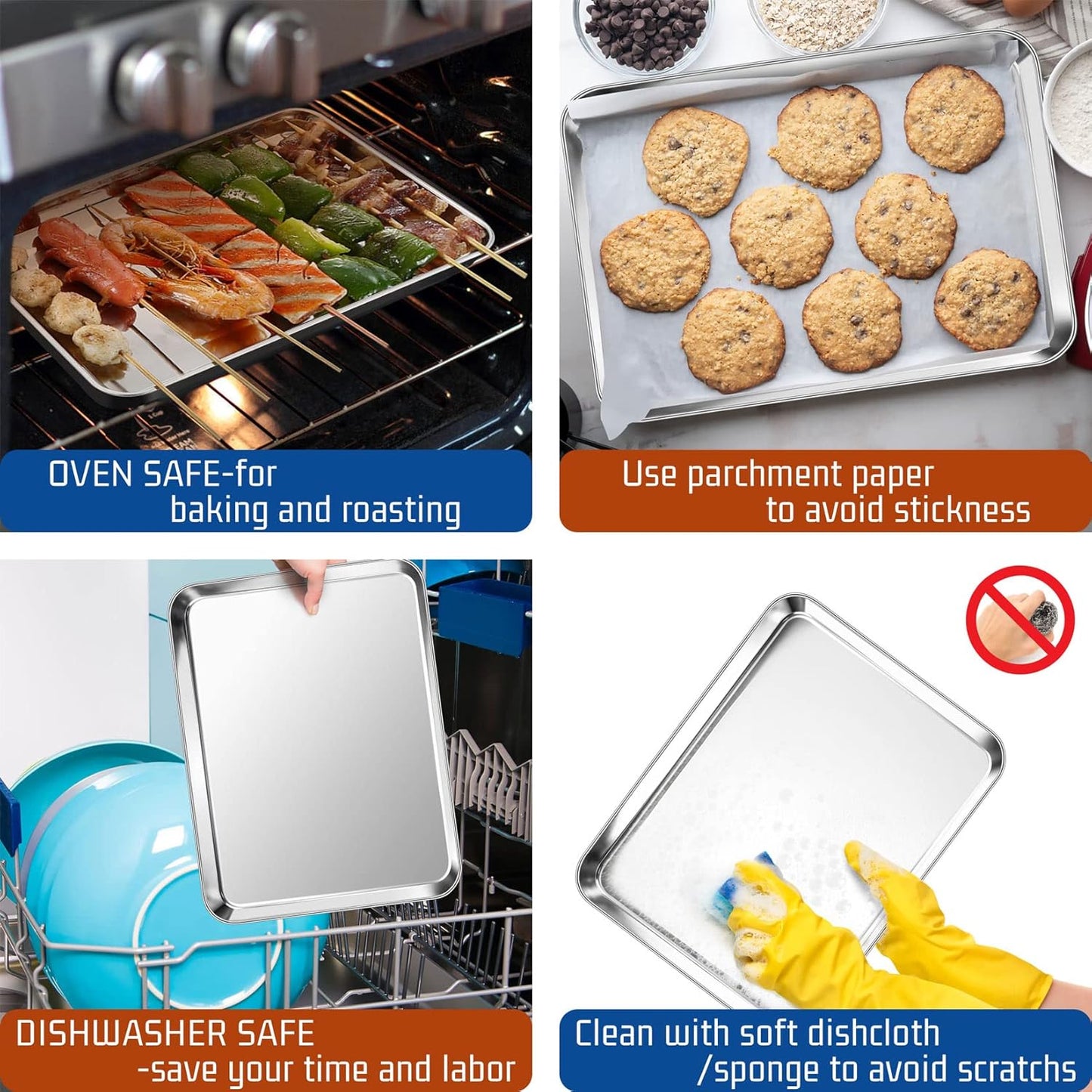 P&P CHEF 12.5 Inch Baking Cookie Sheet, Oven Pan Tray Stainless Steel Sheet Pan for Kitchen, Oven Bakeware for Multi Uses, Shiny Look & Dishwasher Safe, Healthy & Heavy Duty, 1Pc