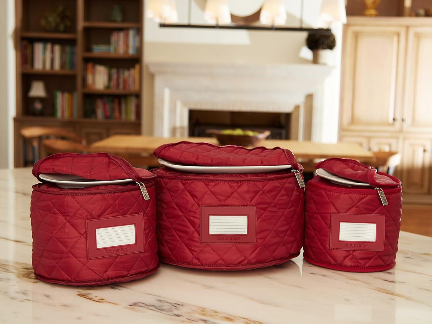 Covermates Keepsakes - Dish Storage Set - Padded Protection - ID Window - Stain Resistant - Machine Washable - China Storage, Red