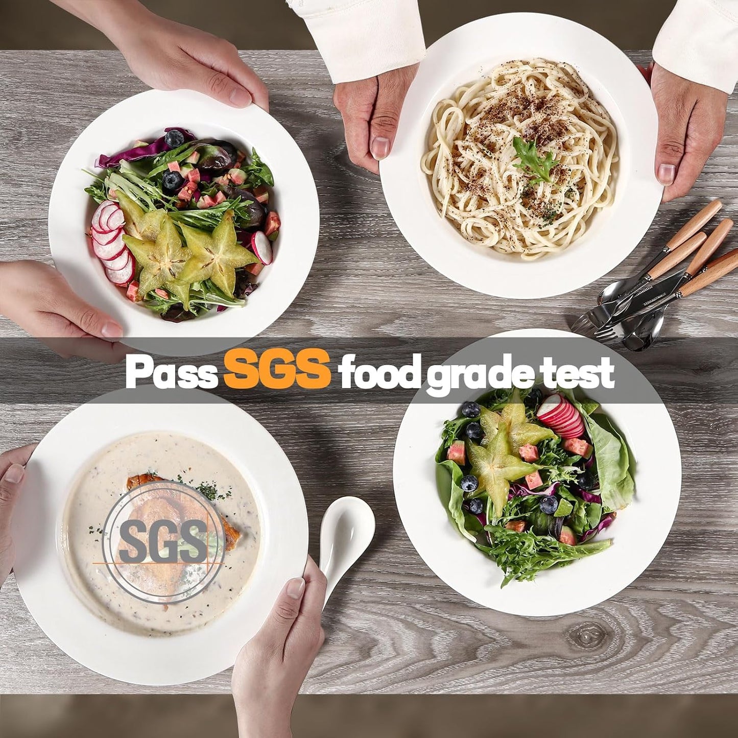 Artena Pasta Bowls 20oz, Large Salad Serving Bowls, 10 inch White Soup Bowl, Porcelain Pasta Bowl Set of 4, Rimmed Deep Pasta Plates, Wide and Shallow for Dinner, Microwave Dishwasher Safe