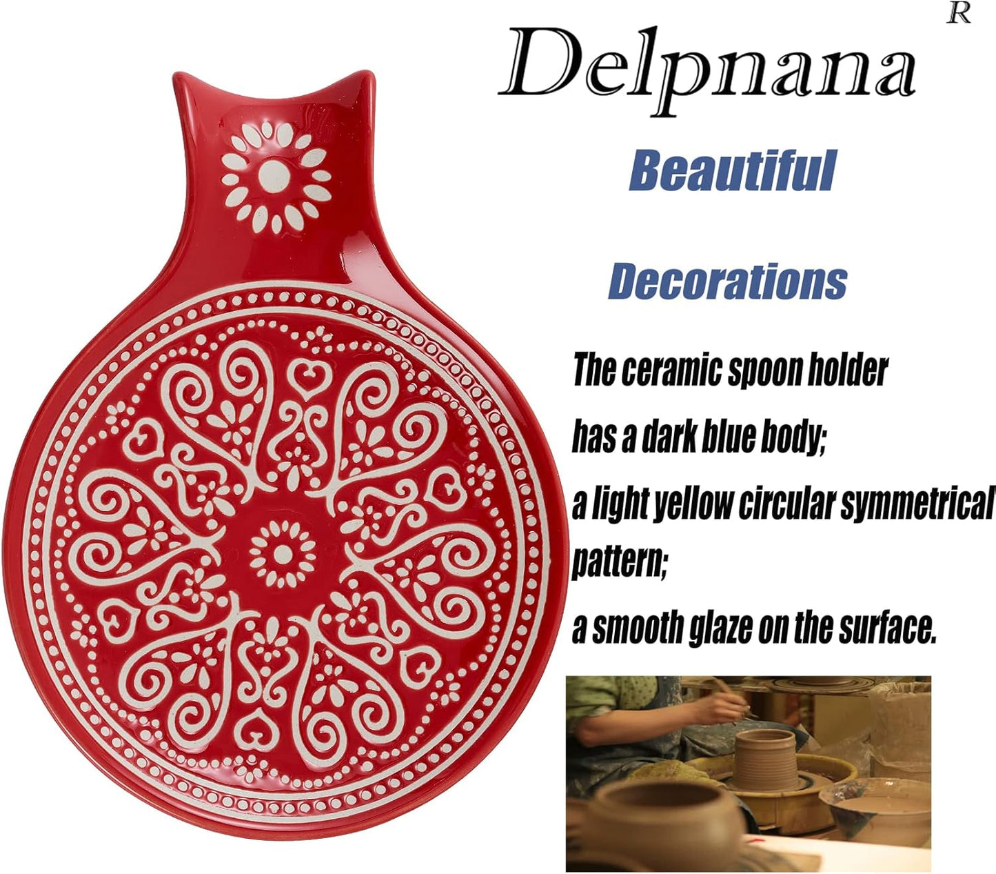 Ceramic Spoon Rest, Cooking Spoon Holder for Kitchen Counter/Stove Top/Dining Table Modern Farmhouse Decorative, Large (Red)