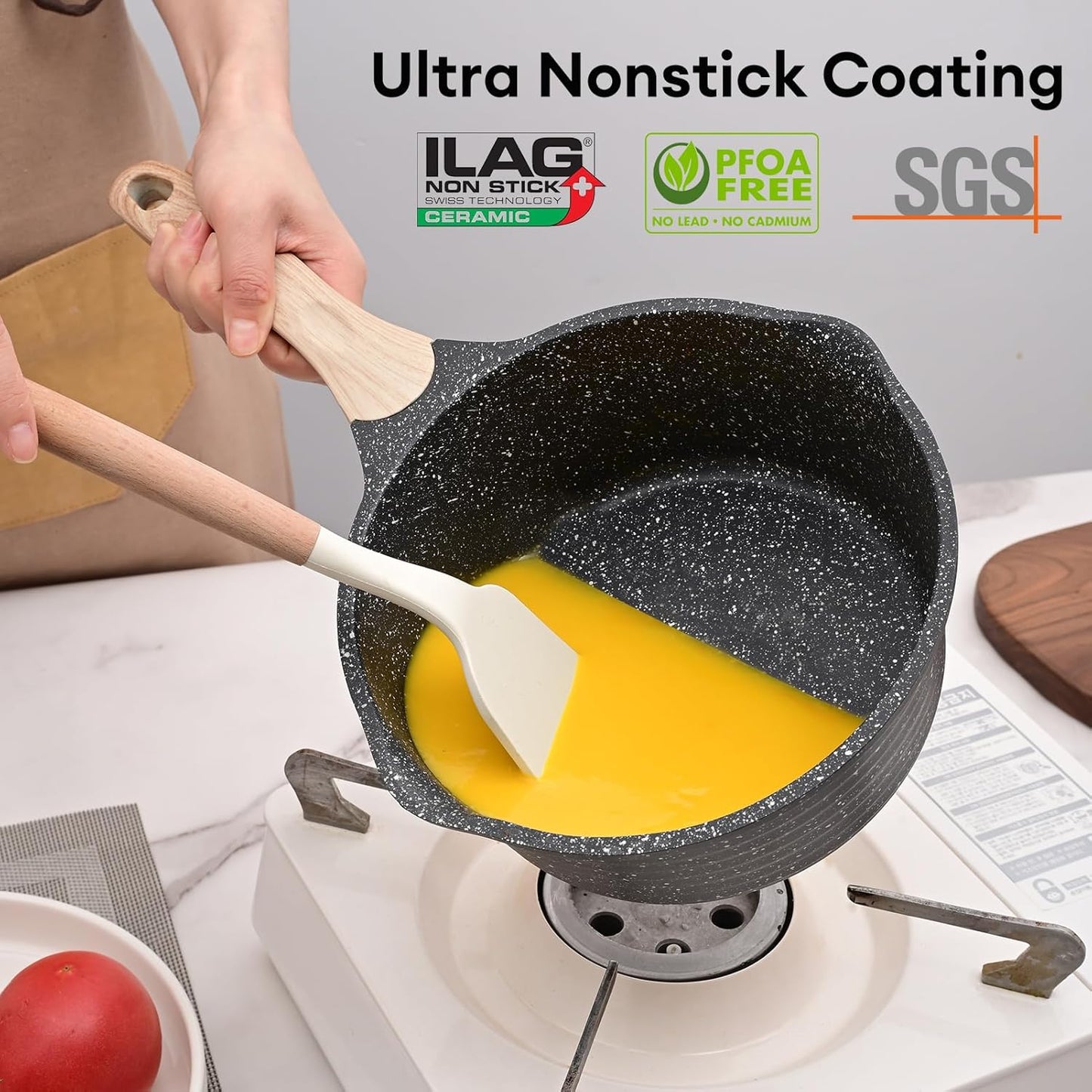 JEETEE 2 Quart Sauce Pan with Lid, Non Stick Small Pot with Coating, Masterclass Cookware Sauce Pot for Cooking, PFOA/PFOS Free