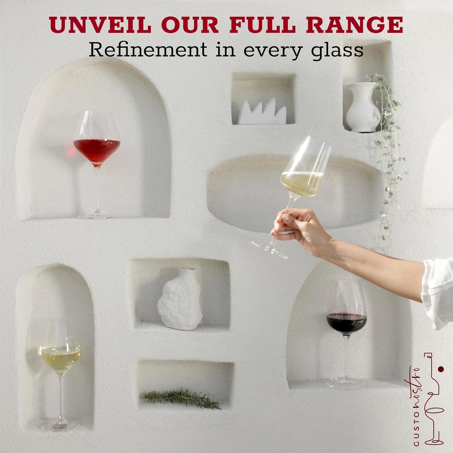 Gusto Nostro Crystal Wine Glasses Set of 4, 13.5 Oz Long Stem Modern Wine Glasses for White and Red Wine, Dishwasher Safe, Fancy, Elegant, Large and Tall Wine Glass for Wedding Christmas Anniversary