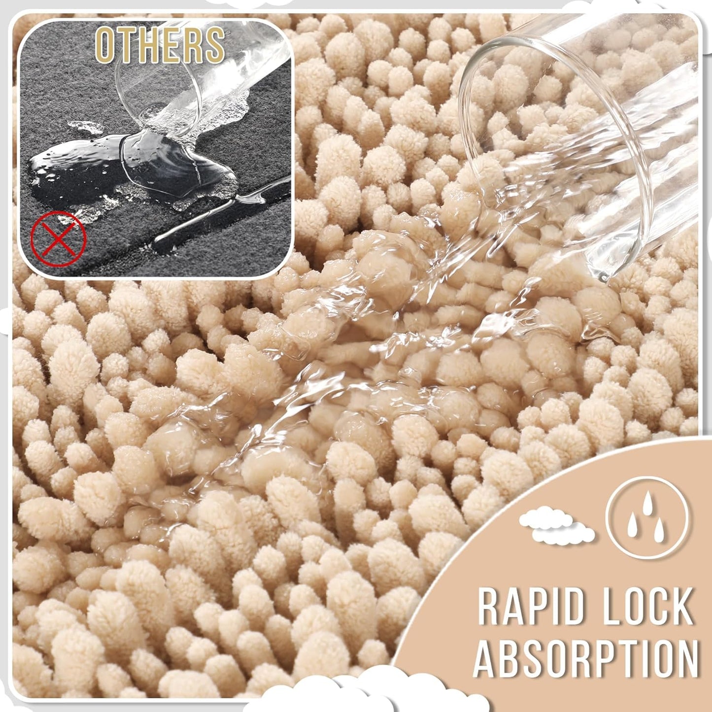 Yimobra Bathroom Runner Rug 55x24 Inch - Extra Long Non Slip Chenille Bath Mat, Soft & Absorbent, Machine Washable Shaggy Hallway Carpet for Vanity Tub Shower, Light Brown Home Decor Accessories