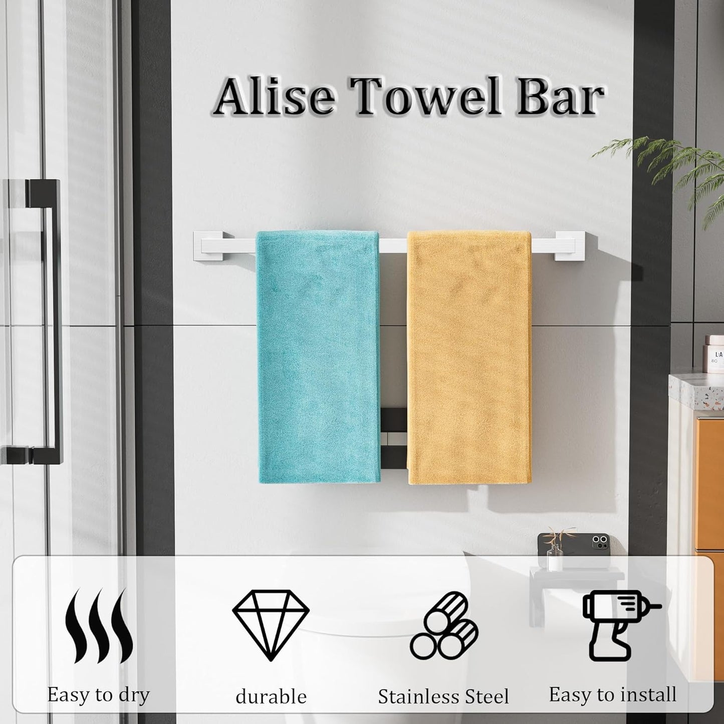 Alise Brushed Nickel Towel Bars,27.56 Inch Towel Holder Towel Racks for Bathroom and Lavatory,SUS304 Stainless Steel Hand Towel Hanger Rail Wall Mount,Useable Length 25.79 Inch Towel Bar, GYT070-LS