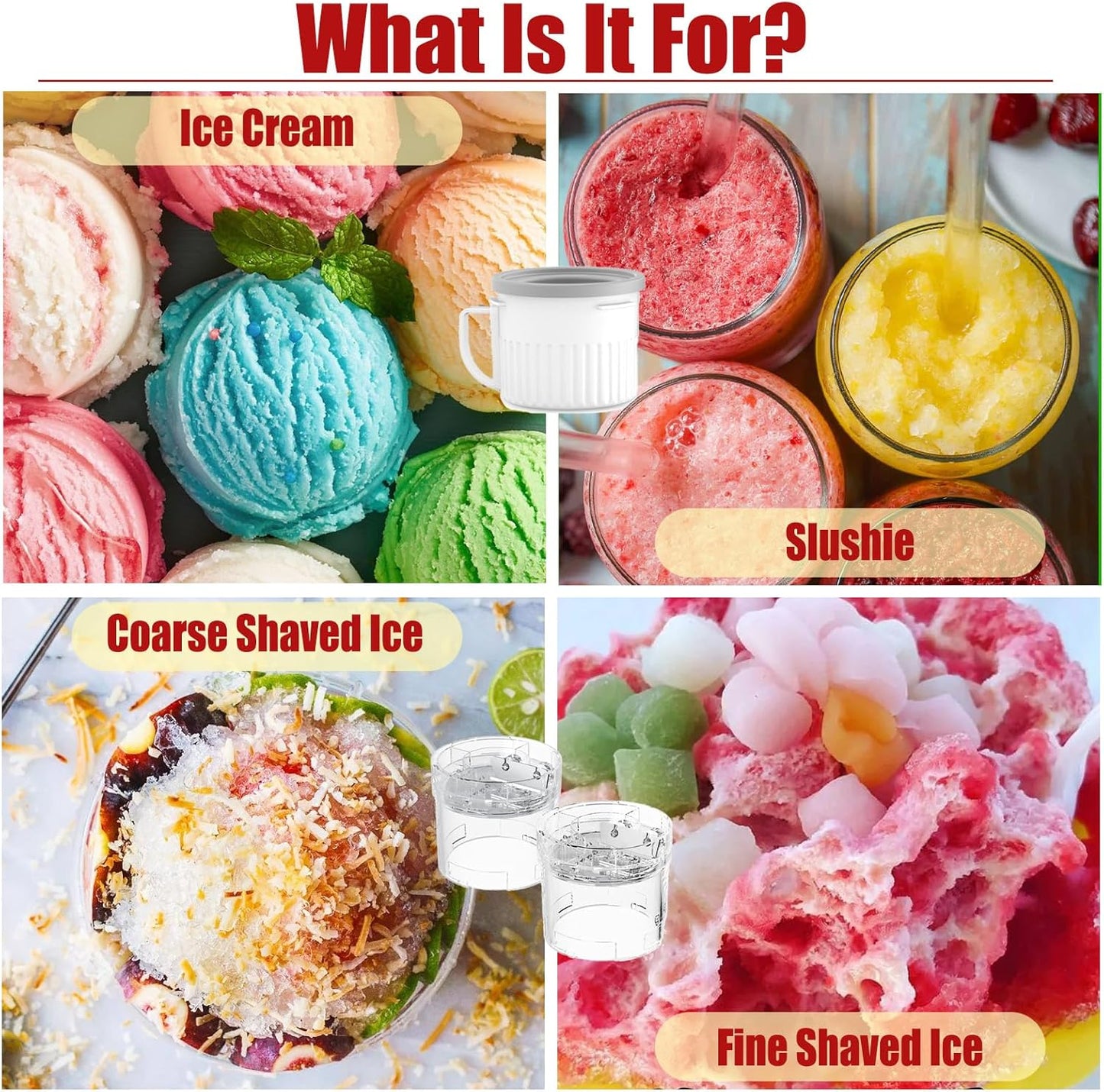 Shaved Ice Attachment and 2 Pack Ice Cream Maker Attachment Set Fit for KitchenAid Stand Mixer, BPA-Free, Compact Size Easy Store In The Freezer