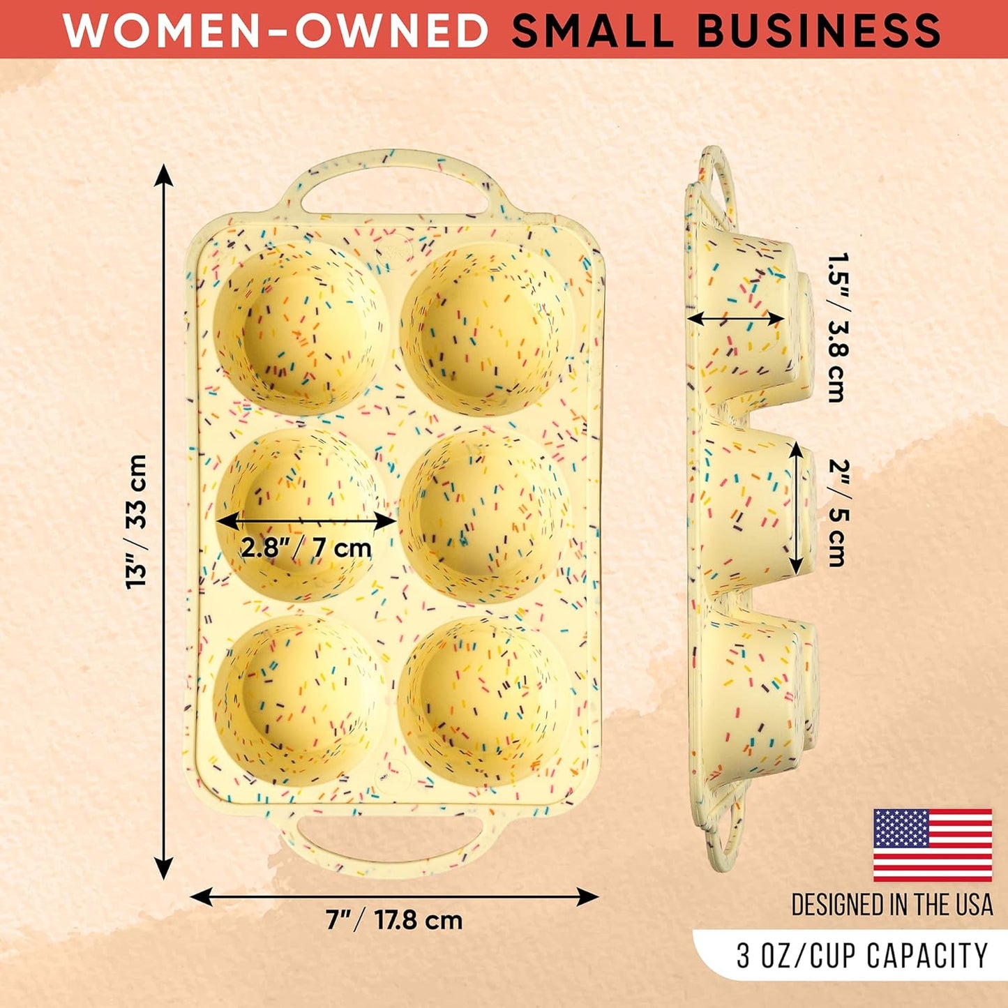 2 Pack Confetti Regular Size 6 Cup Silicone Muffin Pans for Baking, Non-Stick Silicone Cupcake Pans for Baking,Easy-Release, Metal Handles, Dishwasher Safe & BPA Free - Confetti Color