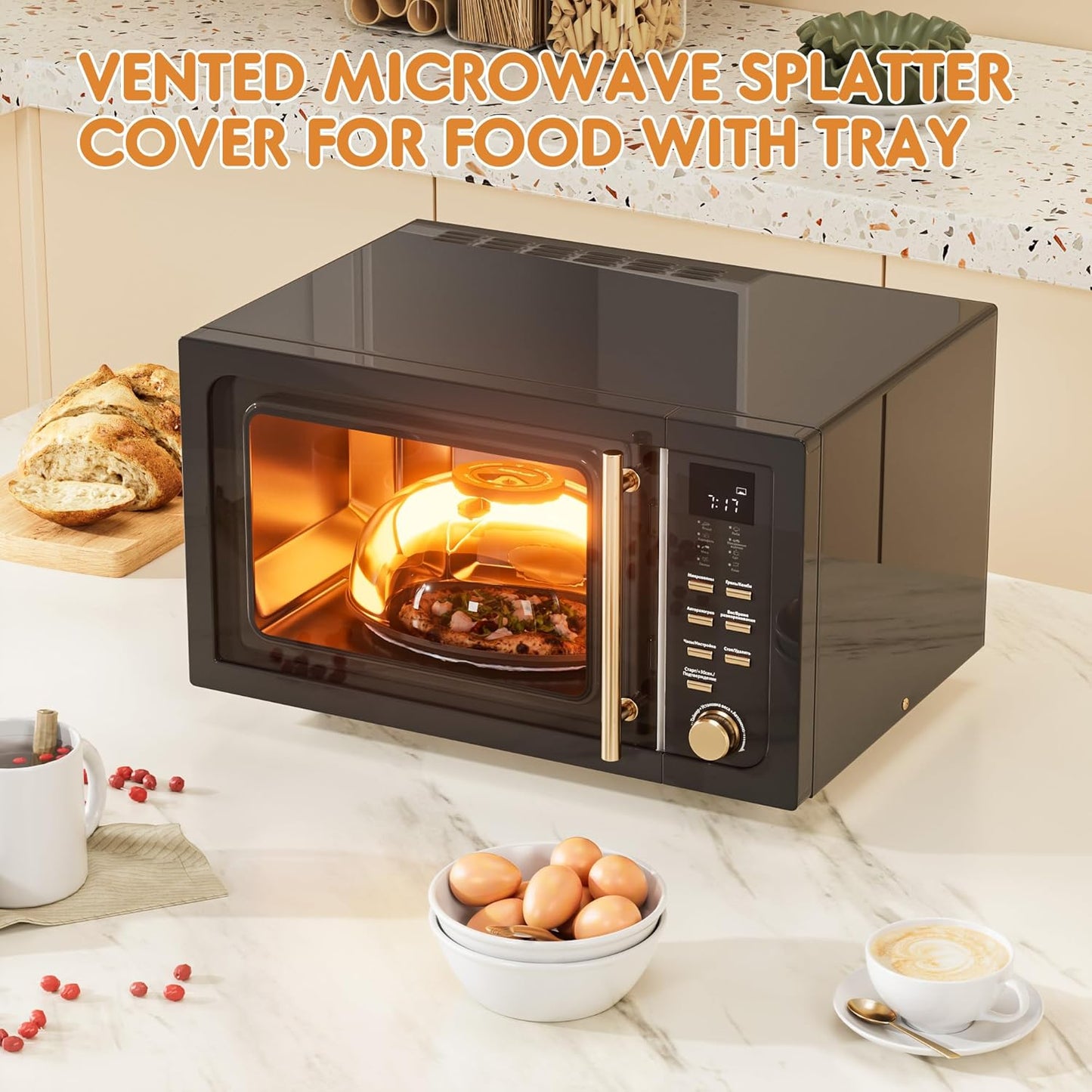 Microwave Splatter Cover for Food, Plastic Microwave Cover with Water Steamer and Integrated Handle, 10 Inch Splatter Guard Lid with Plate, Kitchen Gadgets & Accessories (Gray, 10 inch)