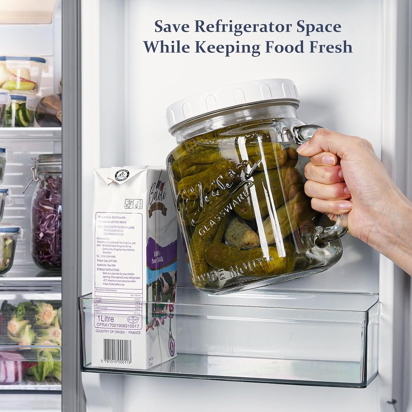 74 oz/2160 ml Glass Jar with Lid, Wide Mouth Airtight Glass Storage Jar, Quart Pantry Organization Mason Jar For Fridge, Food Storage Container For Sugar, Flour, Pickle, Coffee, Candy