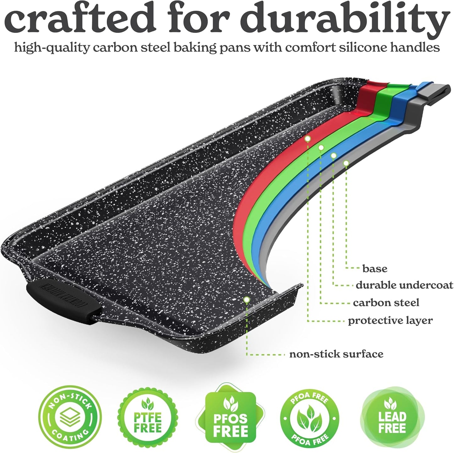 Country Kitchen Nonstick Stackable Bakeware Set - Heavy Duty, Durable, Easy Release Baking Set, Black, 4 Pcs