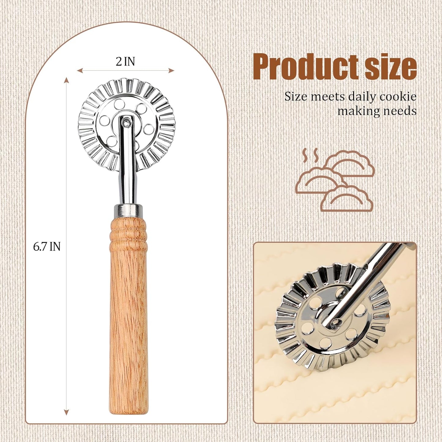 Long Handle Large Cutter Wheel - Exquisite Wooden Handle, Perfect for Pasta, Pizza, Ravioli, Pastry,Cookie - Versatile Crinkle and Biscuit Cutter for Effortless Slicing