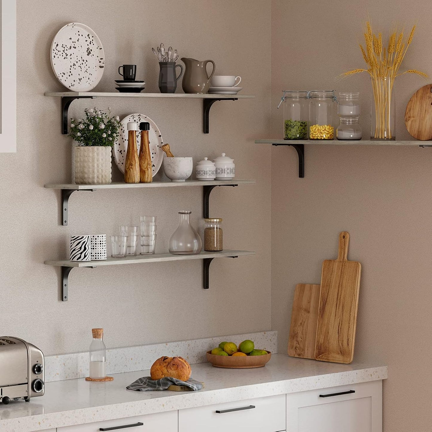 DINZI LVJ Long Wall Shelves, 39.4Inch Wall Mounted Shelves Set of 2, Extra Large Floating Storage Ledges with Sturdy Metal Brackets for Living Room, Bathroom, Bedroom, Kitchen, Greige