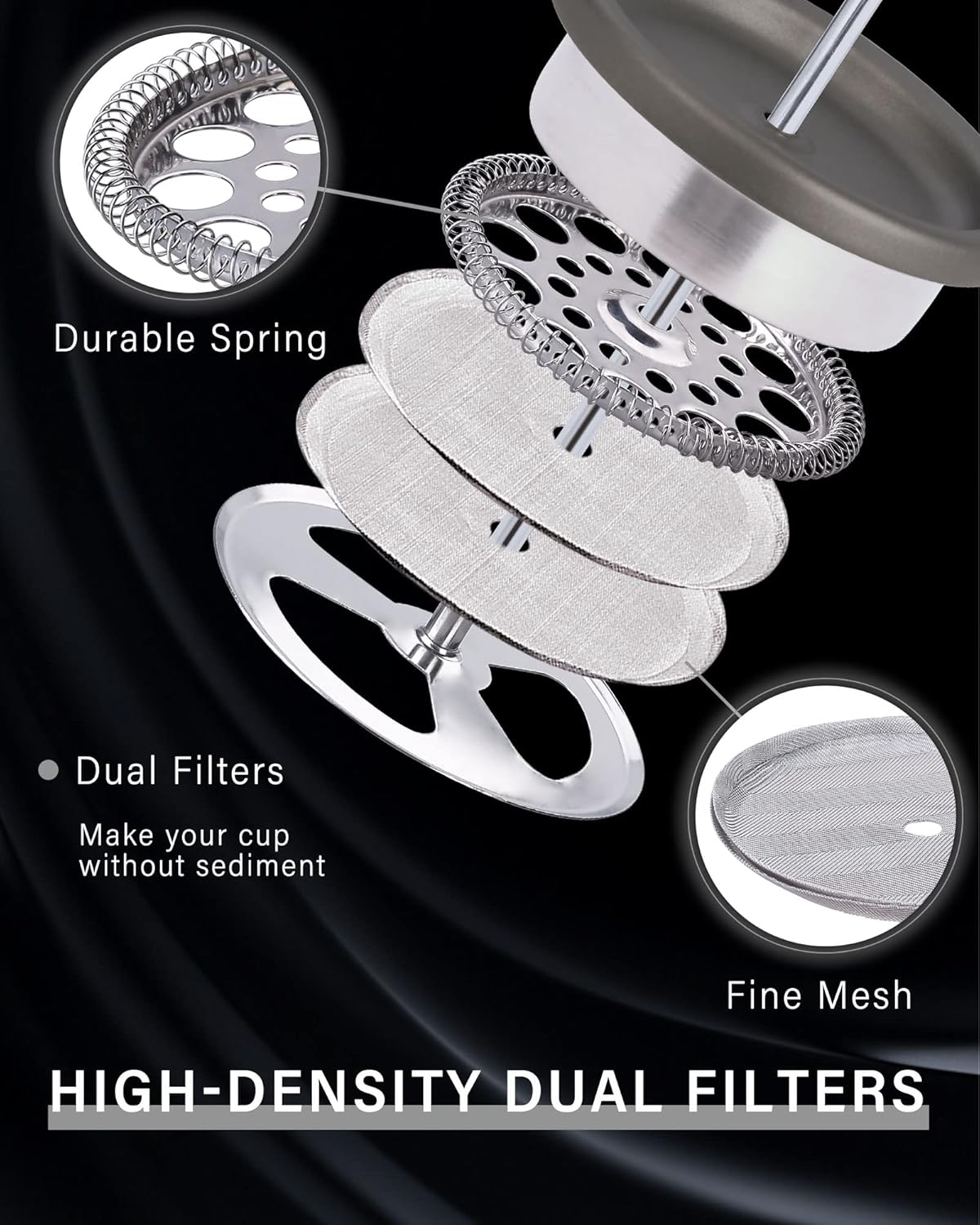 POLIVIAR French Press Coffee Maker, 12 oz Portable French Press with Mini Canister and Collection Bag, Double Wall Insulation & Dual- Filter Screen, Food Grade Stainless Steel for Coffee