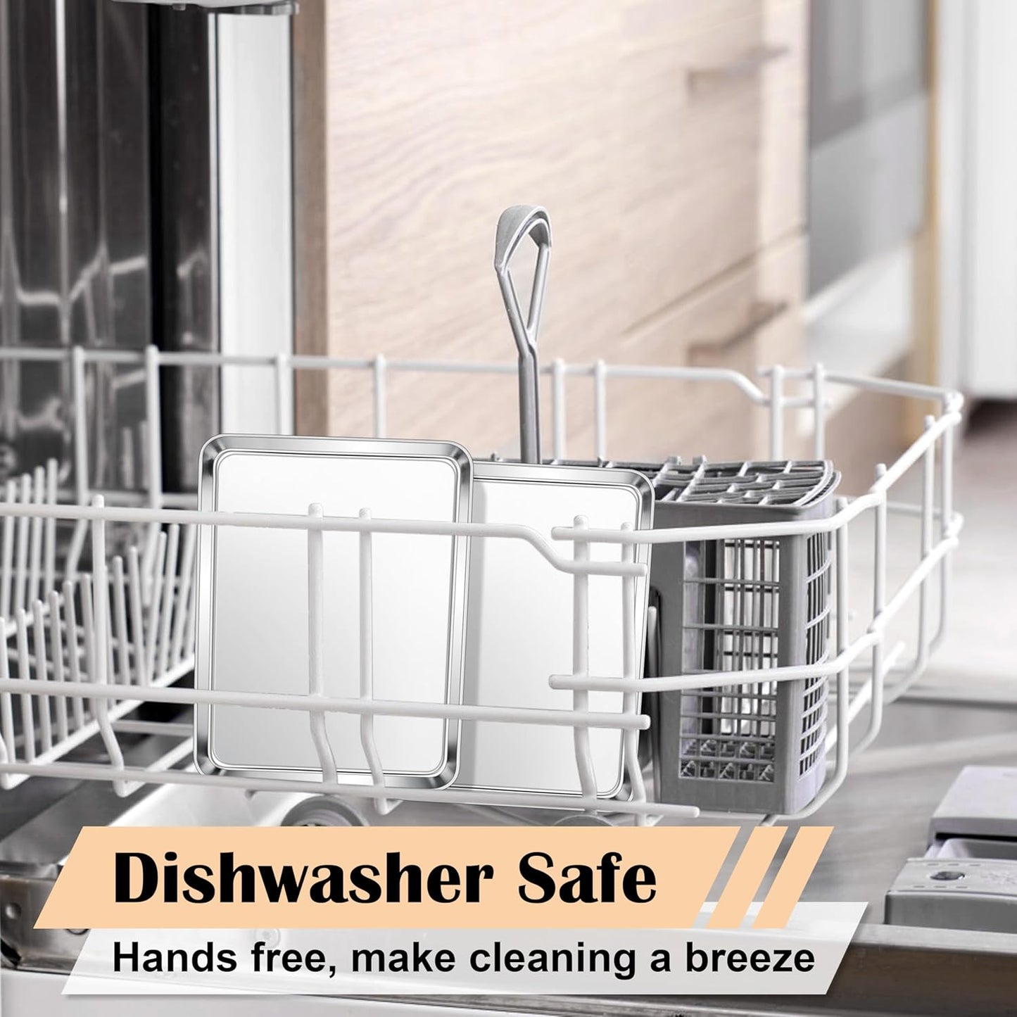 E-far 2 Packs Toaster Oven Trays, 9.4”x7.3” Stainless Steel Small Baking Cookie Sheets, Mini Non-toxic Metal Baking Pans for Cake, Healthy & Rust Free, Mirror Finish & Dishwasher Safe