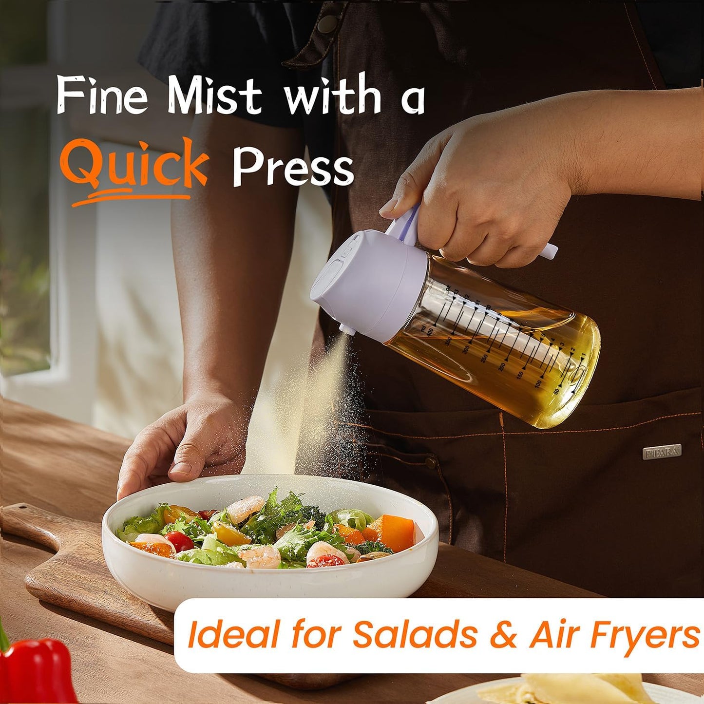 TrendPlain 16oz/470ml Glass Olive Oil Sprayer for Cooking - 2 in 1 Olive Oil Dispenser for Kitchen Gadgets, Air Fryer, Salad, and BBQ - Periwinkle