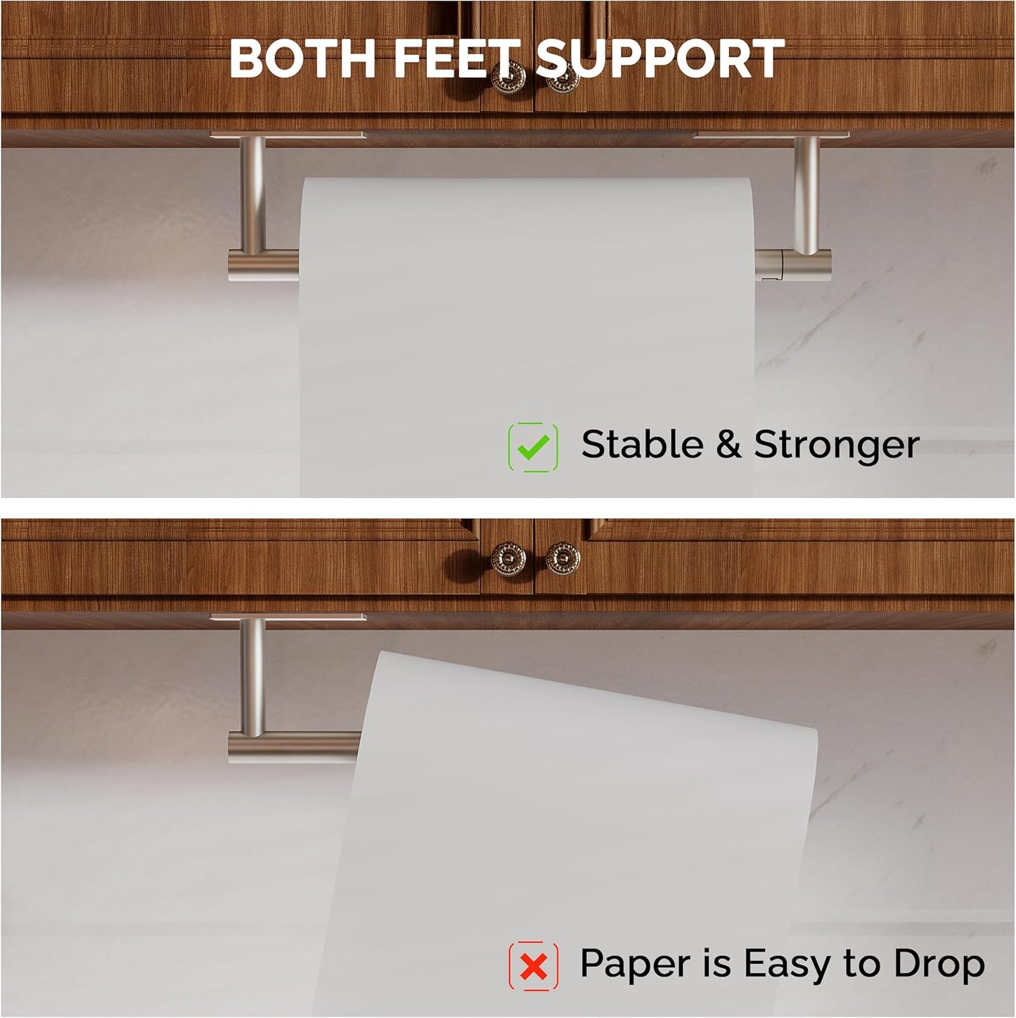 Paper Towel Holder Under Cabinet, Self Adhesive or Wall Mounted SUS304 Stainless Steel Paper Towel Holder for Kitchen, Bathroom, Farmhouse, Barbecue and Laundry (Silver)