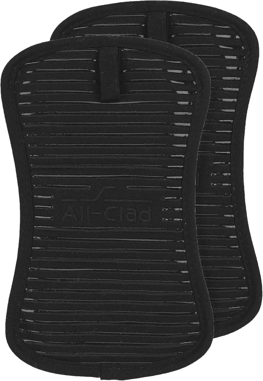 All-Clad Premium Pot Holder & Hot Pad: Heat Resistant to 500 Degrees - 100% Cotton, 10""x6.25"" Hot Pad for Kitchen and Barbeque, (2-Pack), Black