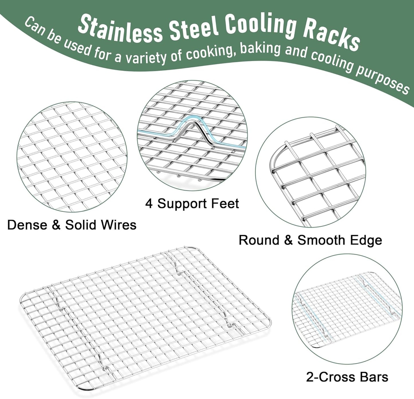Baking Sheet with Wire Rack Set, Homikit Stainless Steel Quarter Sheet Pan with Grid Cooling Rack for Toaster Oven Roasting, Metal Bacon Cookie Trays Nonstick Jelly Roll Pan, 12" x 10" x 1 Inch