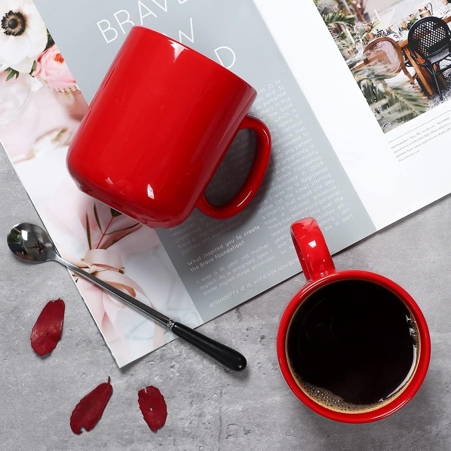 Smilatte 20 OZ Large Coffee Mug, M016 Plain Ceramic Boss Big Tea Cup with Handle for Dad Men, Set of 2, Red