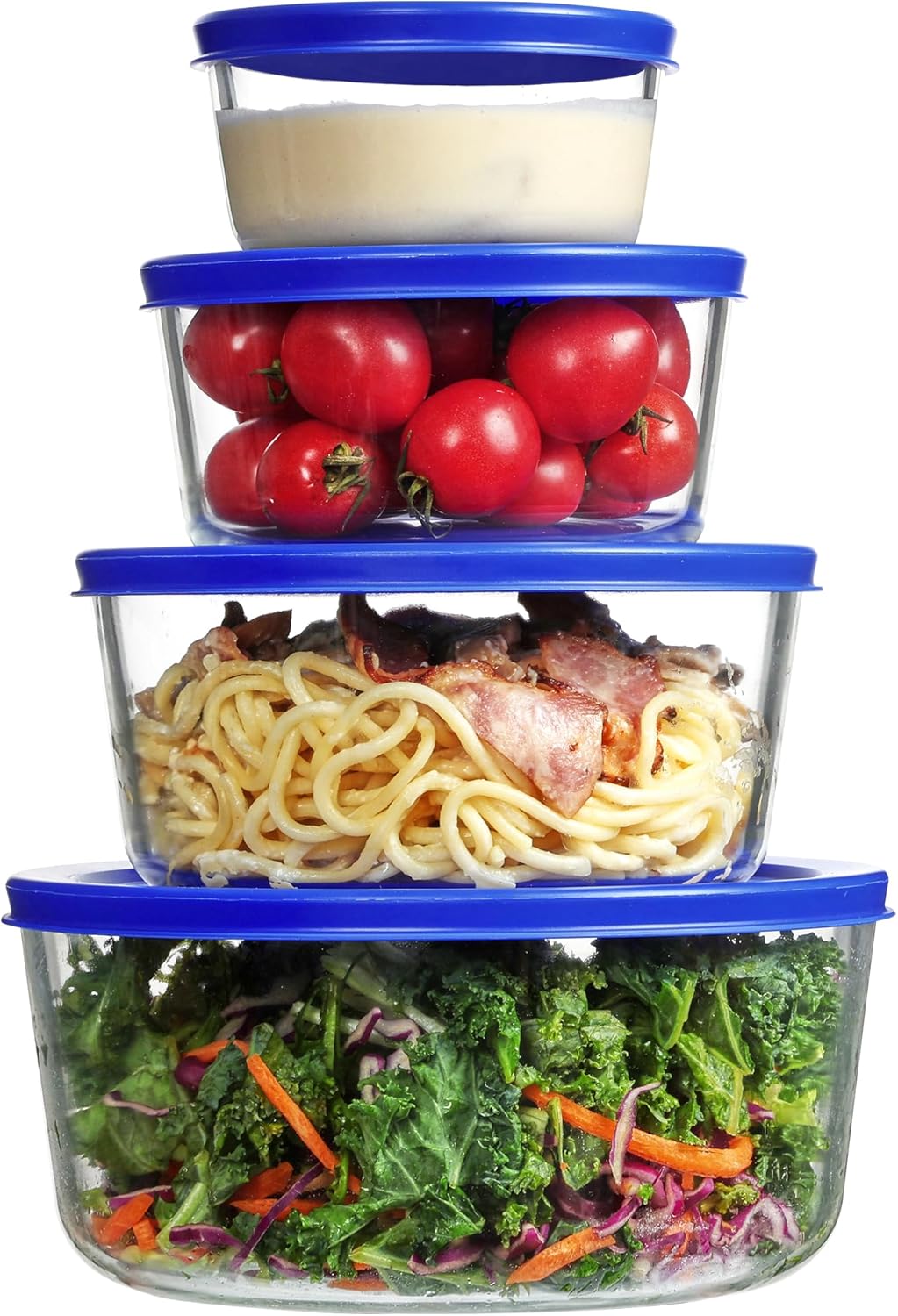 Vtopmart 4 Pack Glass Bowls with Lids (1, 2, 4, 7 Cup), Food Storage Containers, Meal Prep and Leftovers Keeper, Lunch Container, Microwave, Dishwasher & Freezer Safe