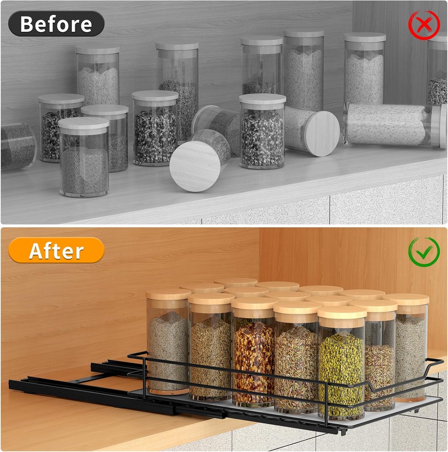 Pull Out Spice Rack Organizer for Cabinet, Heavy Duty Slide Out Spice Rack Organizer for Kitchen Cabinets and Pantry, Fits Spices, Sauces, Canned Food (6.5''Wx10.5''Dx2.5''H)