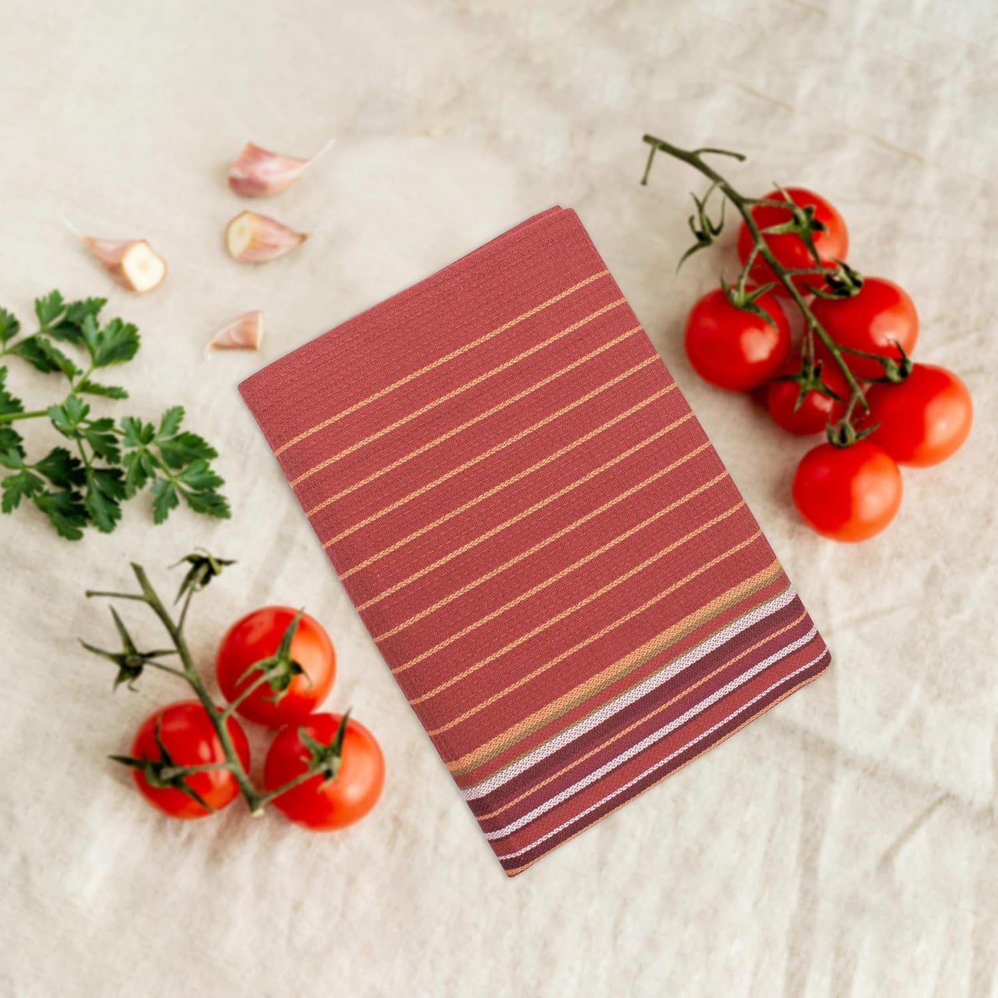 Urban Villa Fall Kitchen Towels 100% Cotton Highly Absorbent Dish Towels Rust Color Set of 6 Size-20"X30" Waffle Salsa Stripes Thanks Giving Dish Cloths & Dish Towels with Hanging Loop Tea Towels