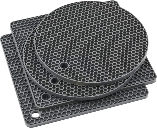 Silicone Trivets for Hot Dishes, Trivet Mat Hot Pads for Kitchen, Silicone Pot Holders for Kitchen, Trivets for Hot Pots and Pans, Heat Resistant Mats for Quartz Countertops, Set 4 Dark Gray