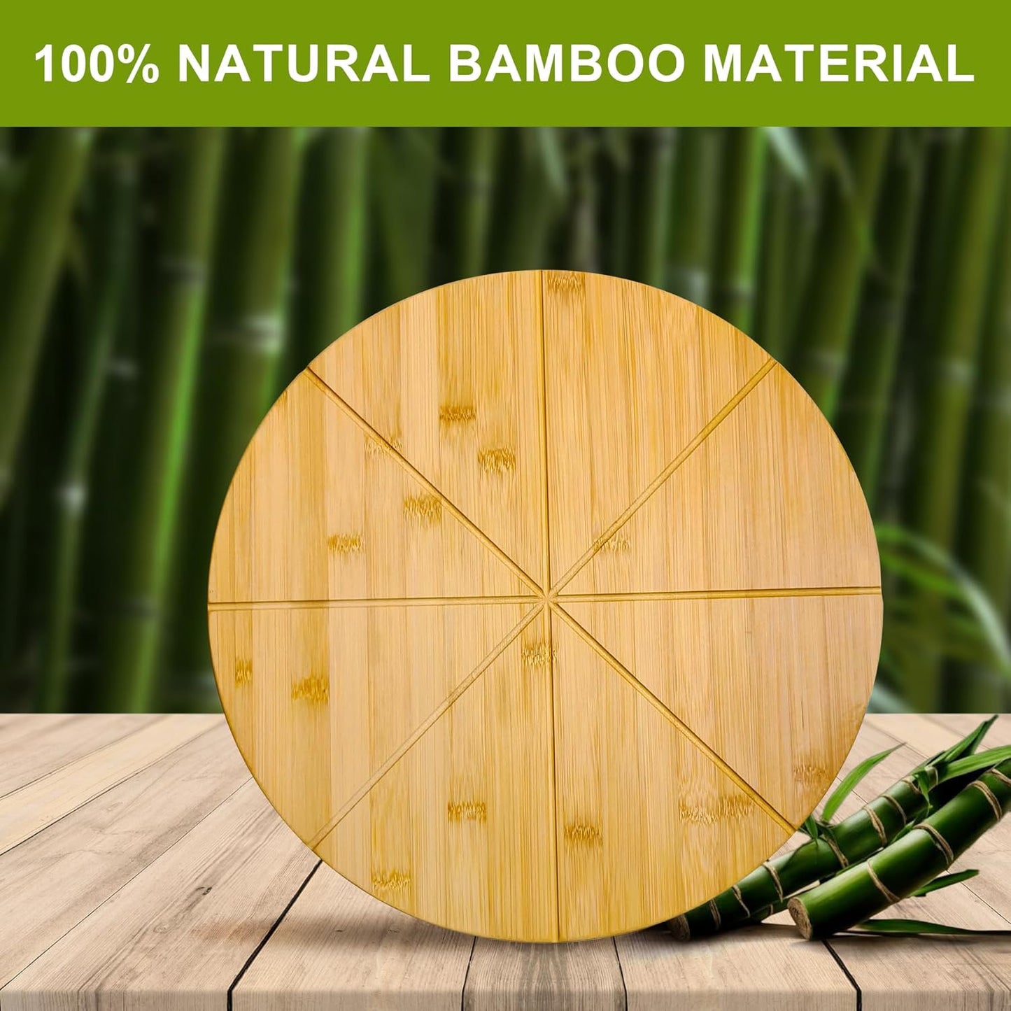 12" Round Cutting Board Pizza Cutting Board with Cutting Grooves Double Sided 12inch Bamboo Wooden Pizza Tray Serving Platter Pizza Oven Accessories Pizza Prep Board Paddle Circular Circle