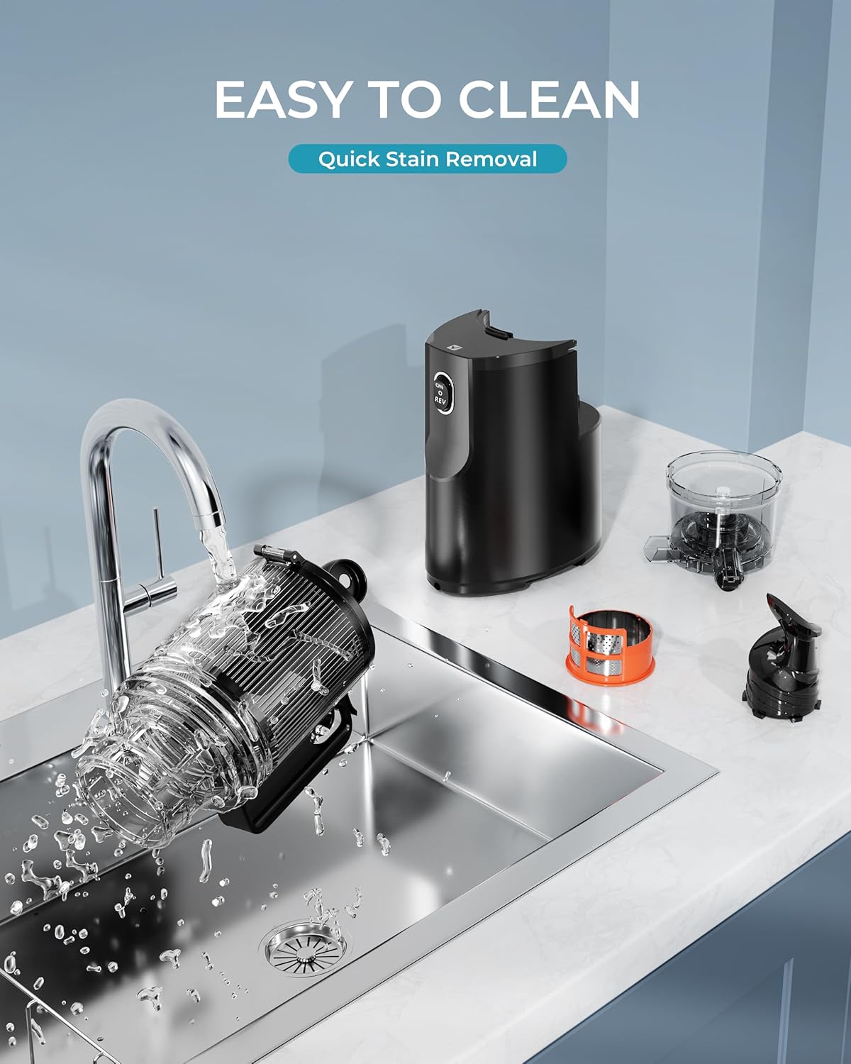 Cold Press Juicer, EUHOMY 5.5" Extra Large Feed Chute Slow Masticating Juicer, 250W Juicer Machines, 99.6% High Juice Yield, Easy to clean, Reverse Function, for Whole Vegetables & Fruits. Black