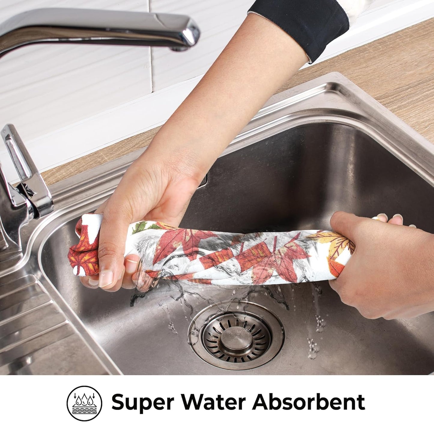 Urban Villa Fall Kitchen Towels Harvest Leaves Print Dish Towels Set of 6 20" X30” 100% Cotton Highly Absorbent Quick Drying Dish Cloths & Dish Towels Thanks Giving Tea Towels with Hanging Loop