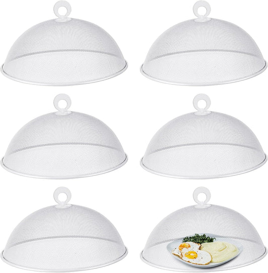 Gerrii 6 Pcs Metal Mesh Food Cover Outdoor Mesh Food Tents Dome Screen Plate Covers for Dinner Plates Reusable Fruit Fly Nets Picnic Food Umbrella for Table, BBQ, Camping, Party (White,11 Inch)