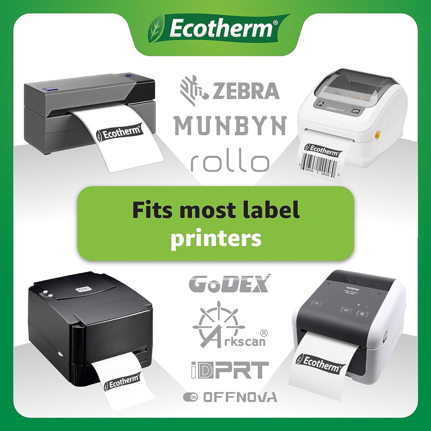 2" x 1.5" Thermal Labels | 6 Rolls | 8220 Labels | fits Zebra, Munbyn, Rollo, Godex, Arkscan, iDPRT, Offnova Thermal Label Printers and More | Blank White Adhesive Stickers by Ecotherm