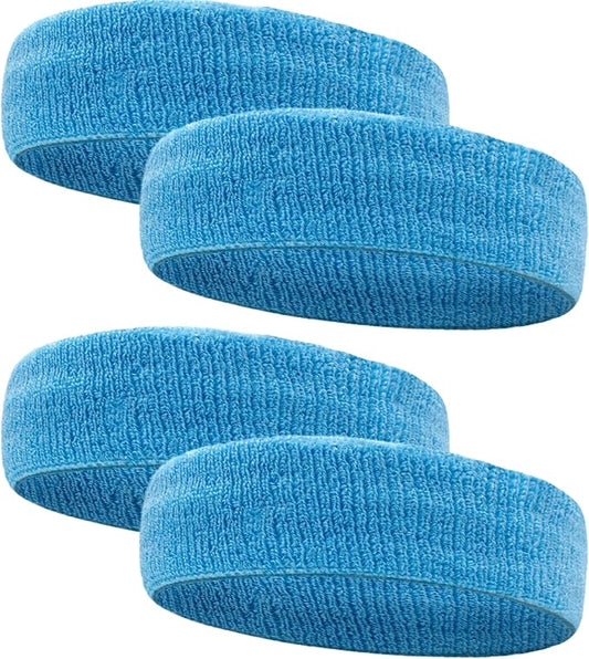 4 Pack Sweatbands Sports Headband for Men and Women, Moisture Wicking Athletic Workout Headband for Running, Tennis, Basketball, Yoga, Gym Stretchy Unisex Sweatband