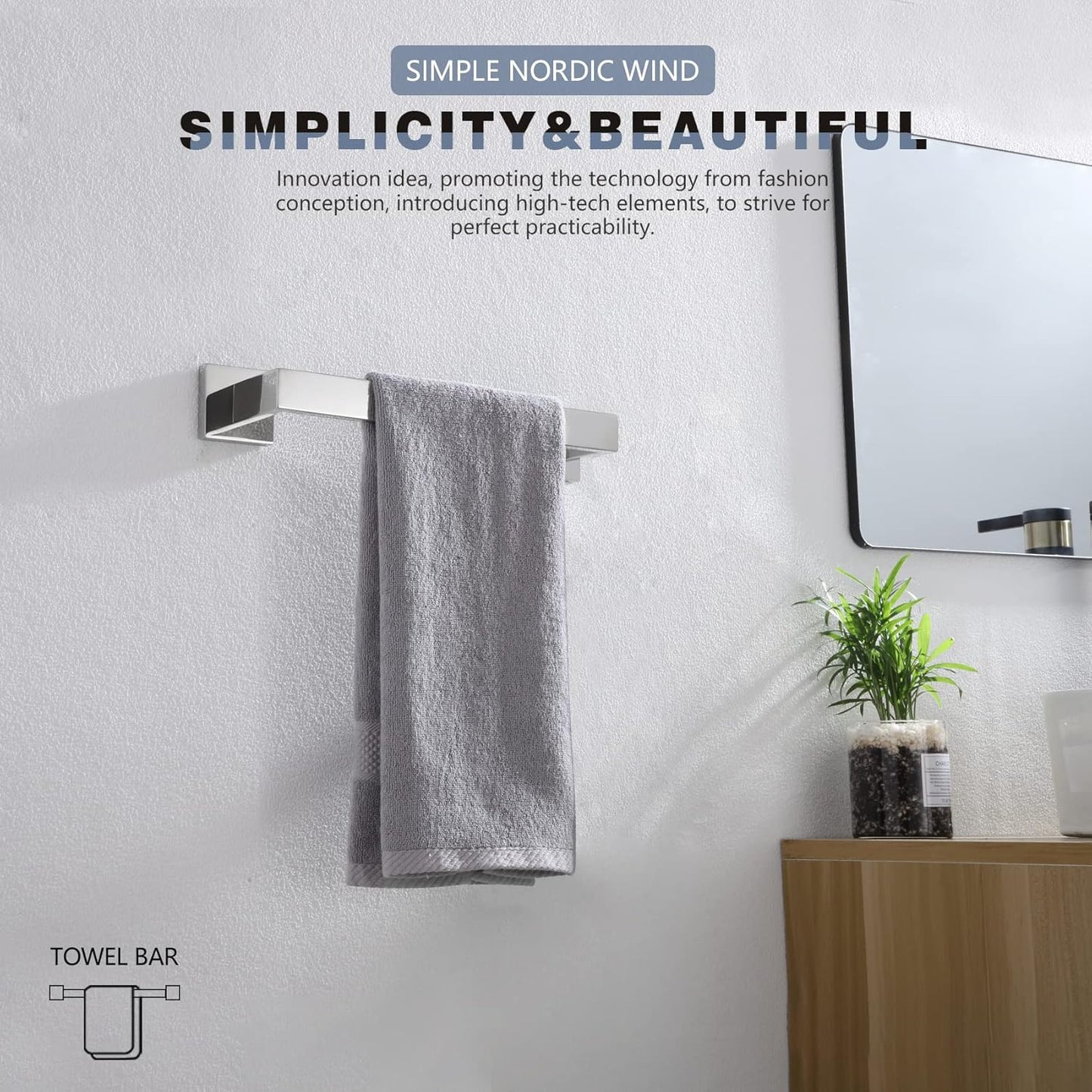 KOKOSIRI 12-Inch Single Towel Bar, Bathroom Kitchen Towel Holder, Wall Mounted SUS304 Stainless Steel Towel Rack, Polished Chrome, B4003CH-L12