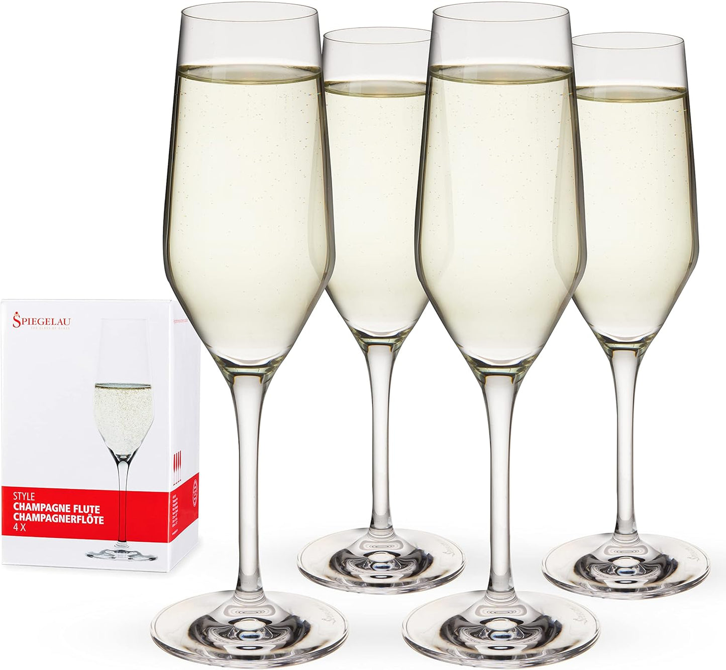 Spiegelau Style Champagne Wine Glasses Set of 4 - European-Made Crystal, Classic Stemmed, Dishwasher Safe, Professional Quality Wine Glass Gift Set - 8.5 oz