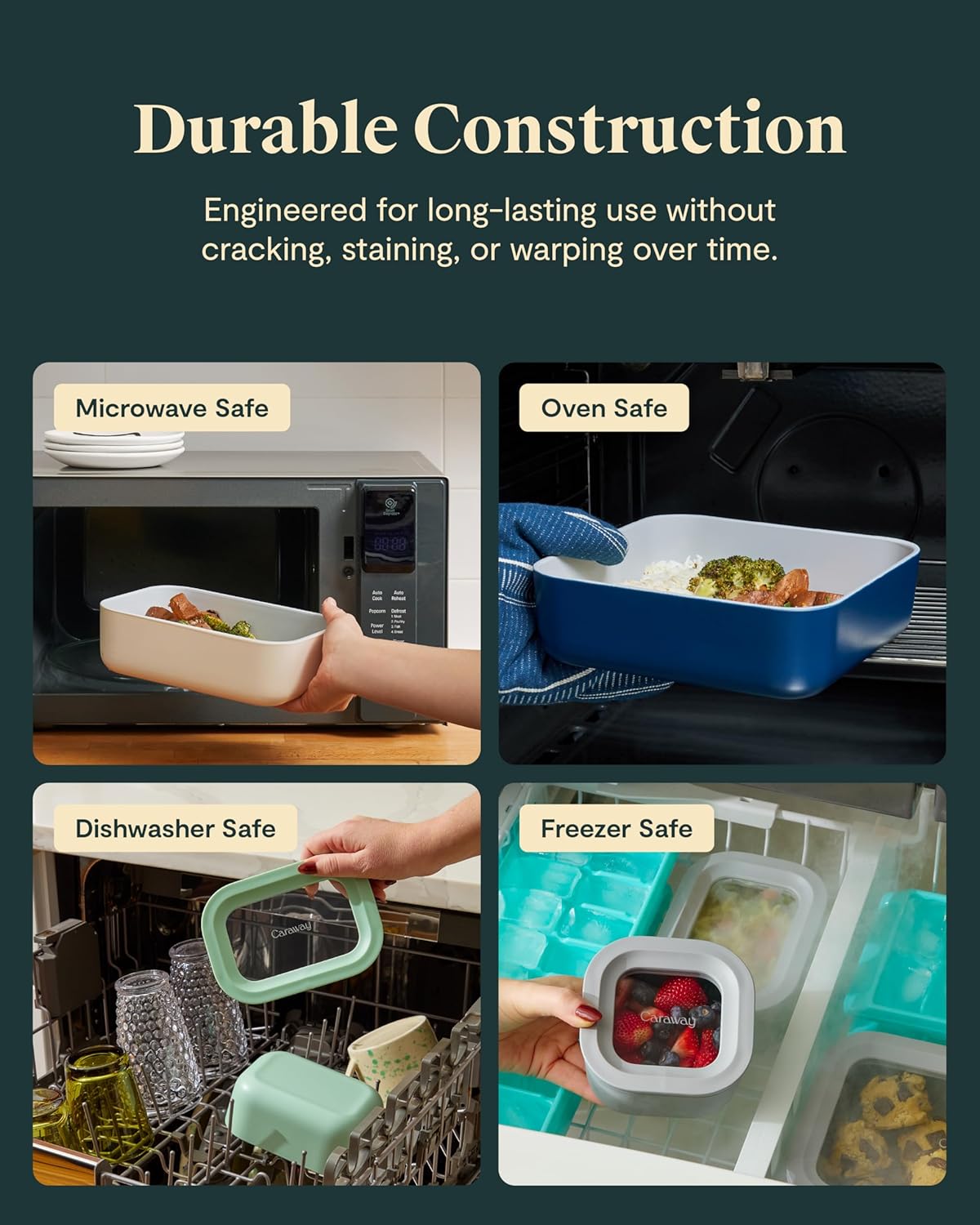 Caraway Glass Food Storage - 6.6 Cup Glass Container - Ceramic Coated Food Container - Non Toxic, Non Stick Lunch Box Container with Lids - Dishwasher, Oven, & Microwave Safe - Navy