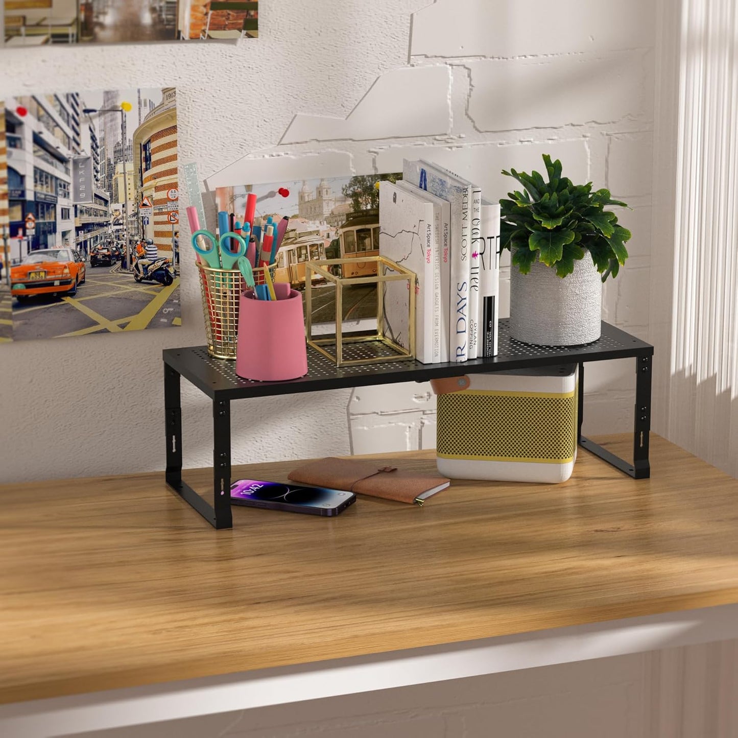 Heavy-Duty Adjustable Metal Shelf Organizer - Expandable & Stackable Pantry Storage Rack for Kitchen, Bathroom, RV, Cabinets(3 Packs/Black, Medium)