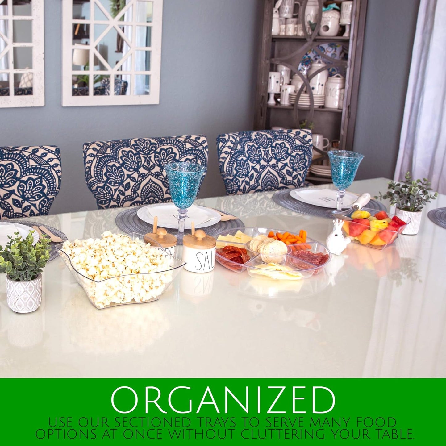 Plasticpro 6 Sectional Round Plastic Serving Tray/Platters Clear Pack of 8