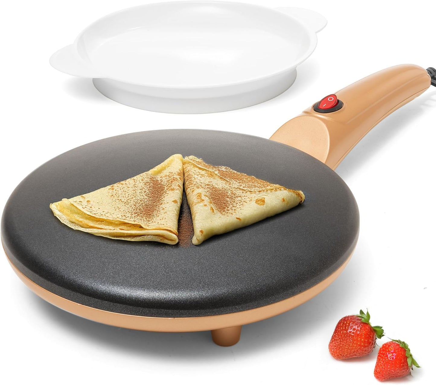 Moss & Stone Gold Electric Crepe Maker 8 Inch, Portable Crepe Maker & Hot Plate Cooktop On/Off Switch, Nonstick Coating, Automatic Temperature Control, Easy To Use For Pancakes, Blintz