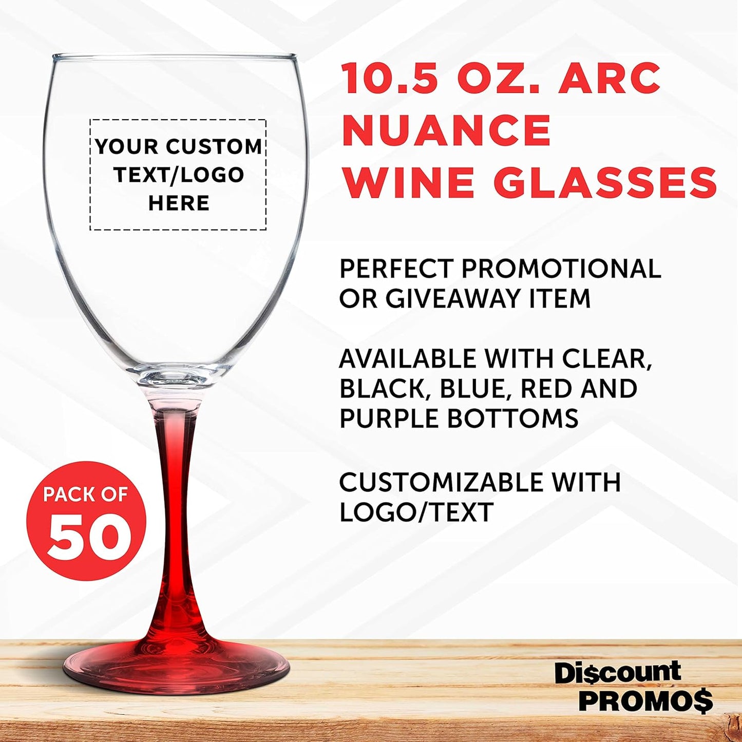 Custom Nuance Wine Glasses by ARC 10.5 oz. Set of 50, Personalized Bulk Pack - Restaurant Glassware, Perfect for Red Wine, White Wine, Cocktails - Red