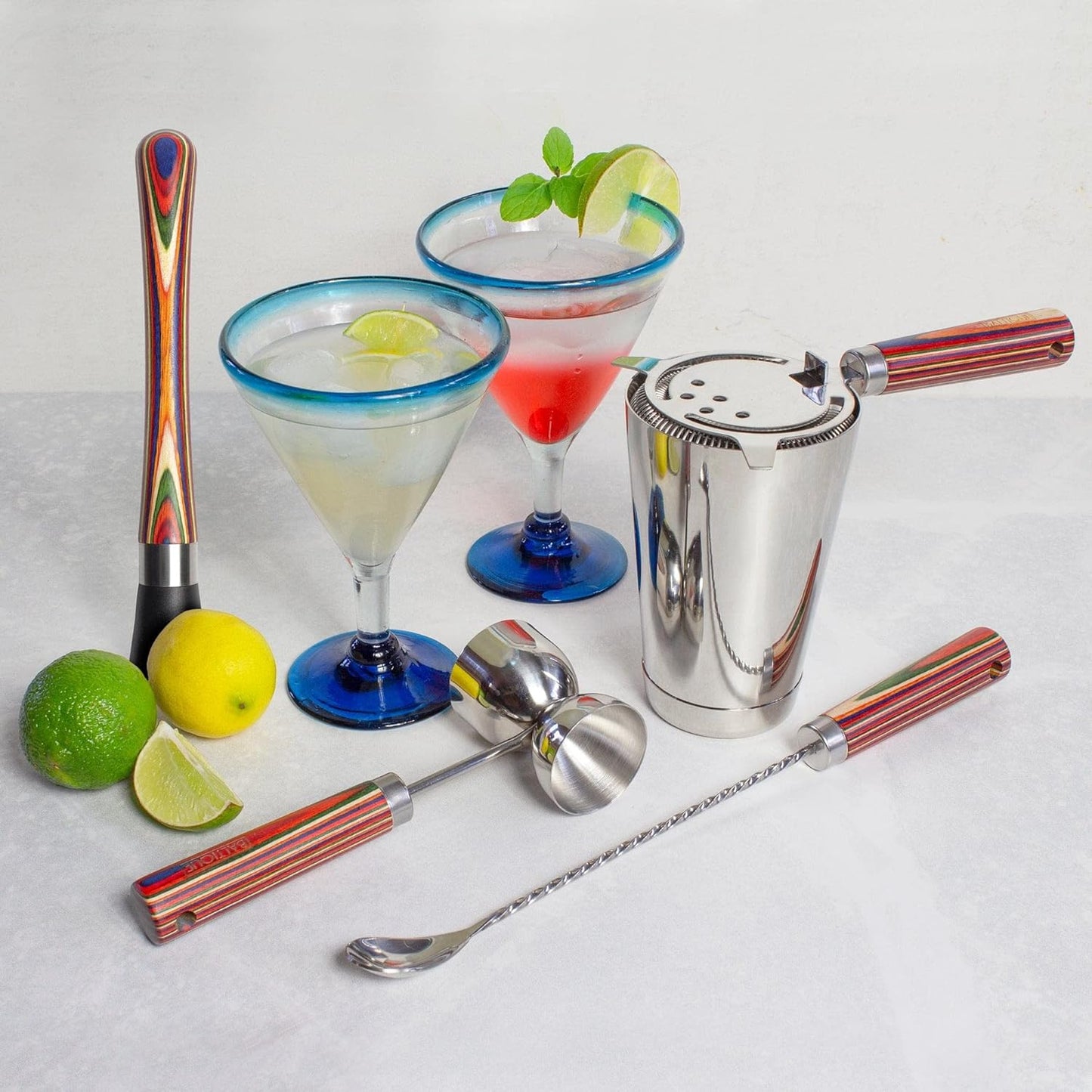 Totally Bamboo Baltique Marrakesh 4 Piece Bartender Kit, Bartending Gift Set with Essential Bar Accessory Tools, Includes Muddler, Double Sided Jigger, Hawthorne Cocktail Strainer and Bar Spoon