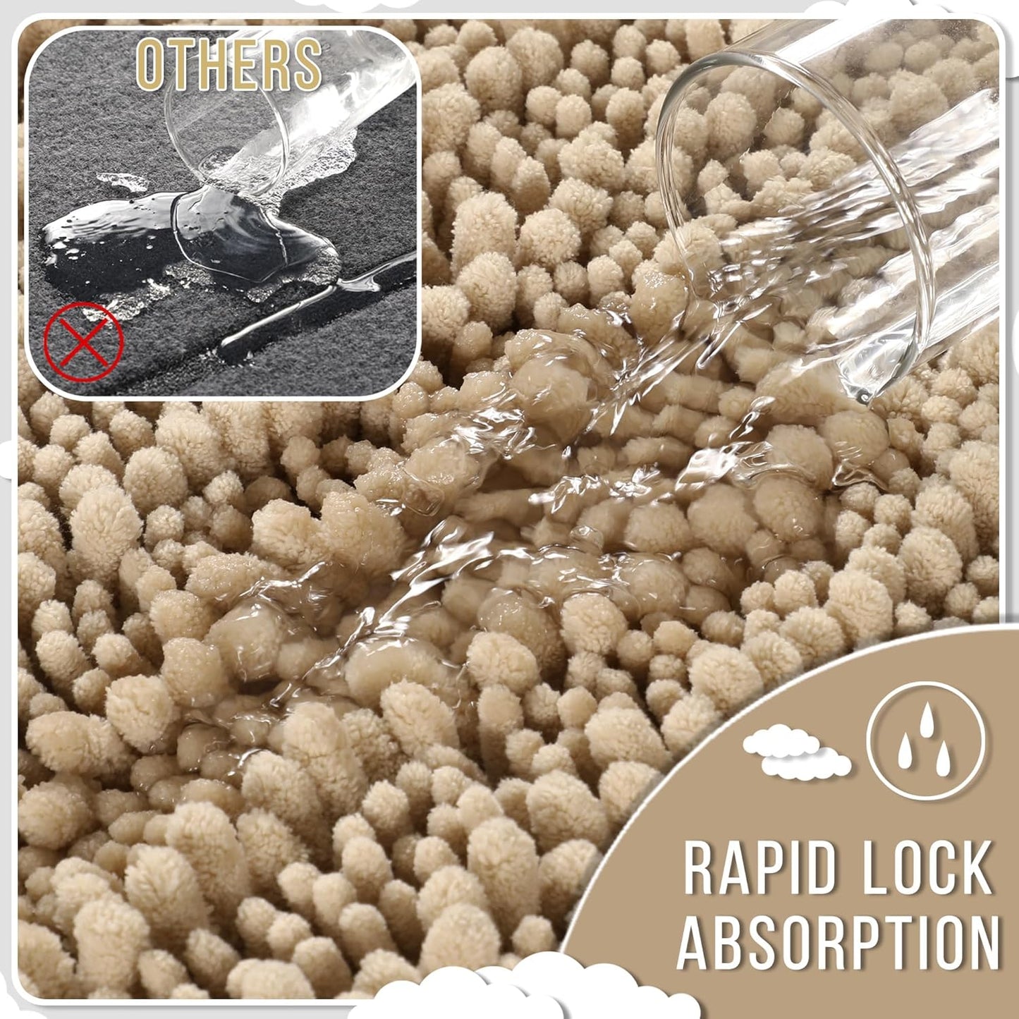 Yimobra Bathroom Runner Rug 60x24 Inch - Extra Long Non Slip Chenille Bath Mat, Soft & Absorbent, Machine Washable Shaggy Hallway Carpet for Vanity Tub Shower, Pale Khaki Home Decor Accessories