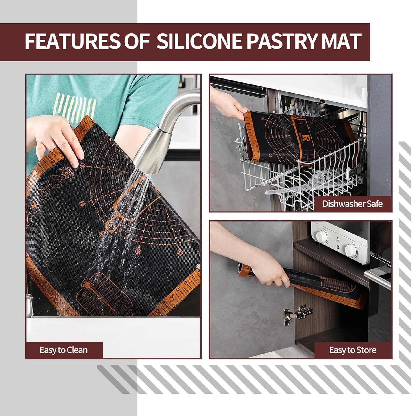 Silicone Pastry Mat Extra Large with Measurements 26''x16'' for Reusable,Non-slip Silicone Baking Mat, Counter, Dough Rolling, Oven Liner,Fondant/Pie Crust (Translucent_Orange, 16''W x 26''L)