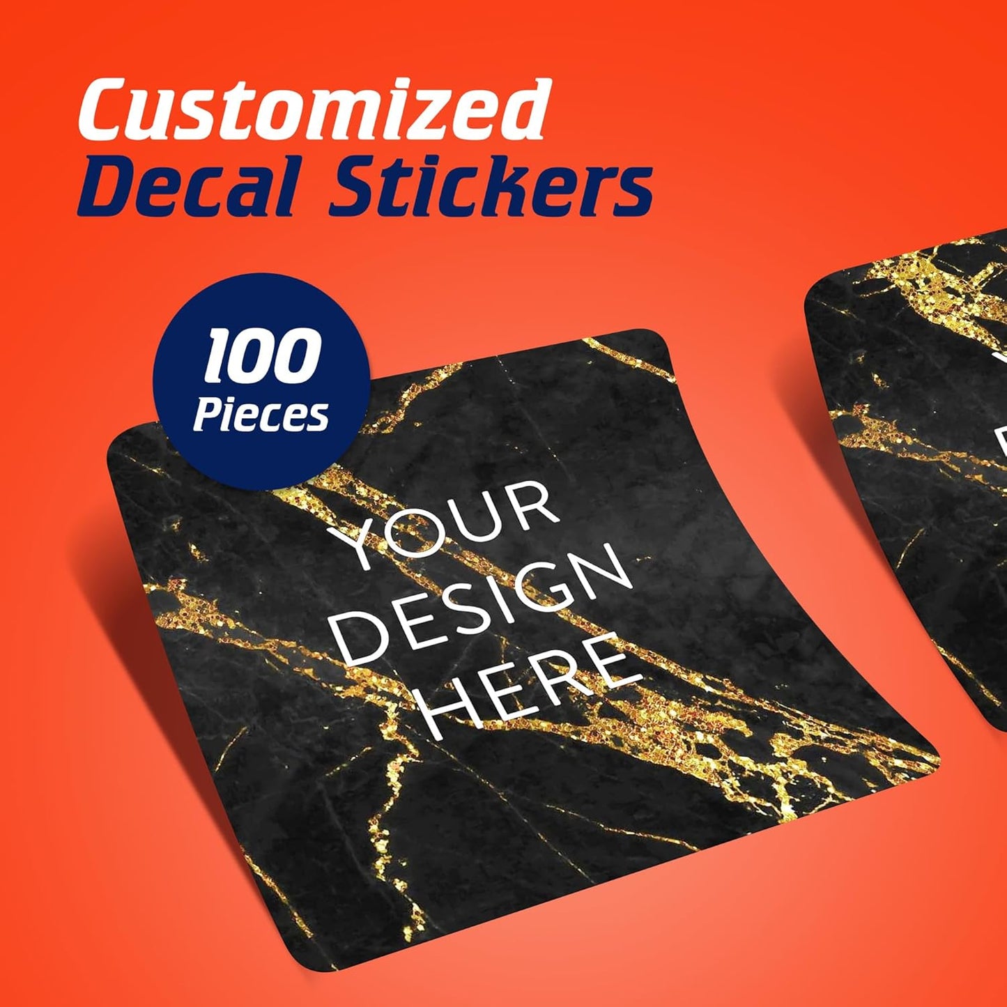100 Custom Vinyl Stickers - Upload Your own Image, Text, Design, Logo - Personalized Logo Labels for Handmade, Packaging, Bottle, Jars, Candle, Brand Stickers (Black Gold Marble, 3x3 Square)