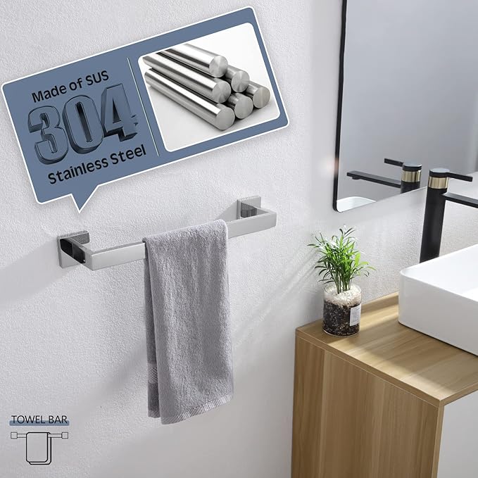 KOKOSIRI 16-Inch Towel Bar T-304 Stainless 2 Pack, B4003CH-L16-P2