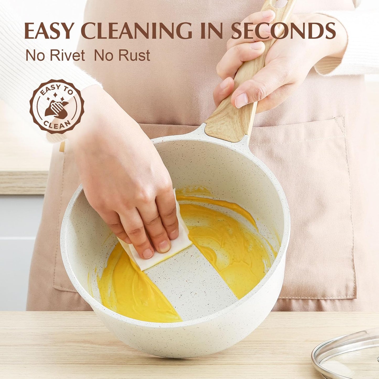 SENSARTE White Ceramic Nonstick Saucepan with Lid Set, Small Cooking Pot with Stay Cool Handle, Induction Compatible Saucepot, White Granite Coating, PFOA/PFAS Free, 1.5 + 2.5QT