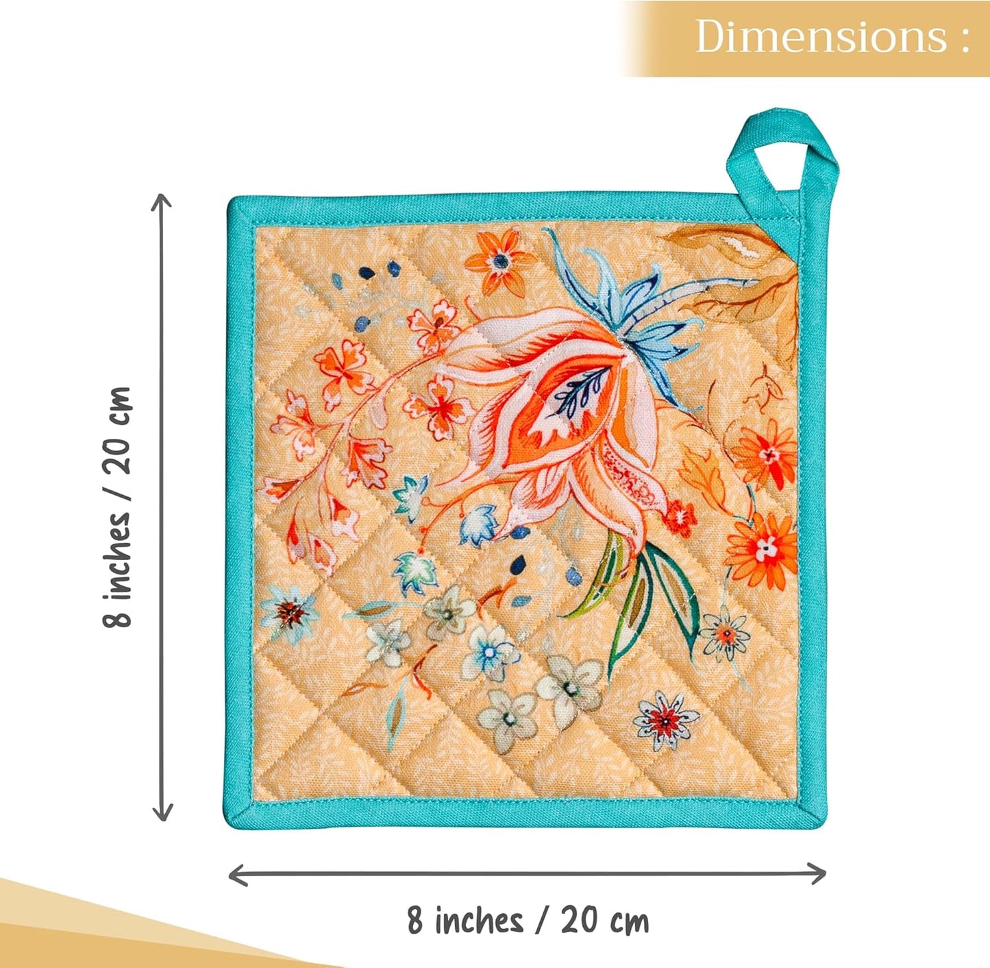 Maison d' Hermine Pot Holders Set 100% Cotton Heat Resistant Potholders 8" x 8" Hot Pads with Loop BBQ, Cooking, Grilling, Kitchen, Handling Hot Pans Spring/Summer (Pack of 2, Luxury Loft – Peach)