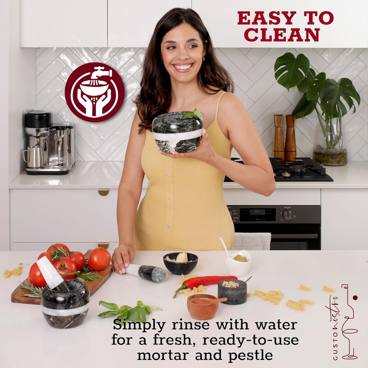 Gusto Nostro Natural Marble Mortar and Pestle Set Small| 4 Inch - 1.5 Cup | Mini Mortar Pestle Set for Grinding Herbs, Nuts, Grains | Pesto Grinding and Guacamole Stone Bowl | Marble Spice Crusher